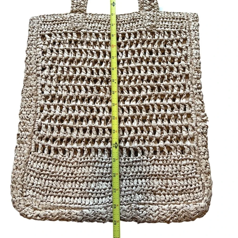 NWT Women Tote Bag Tan Straw Raffia Open Weave Ethically Made Beach Market Bag - Picture 5 of 5